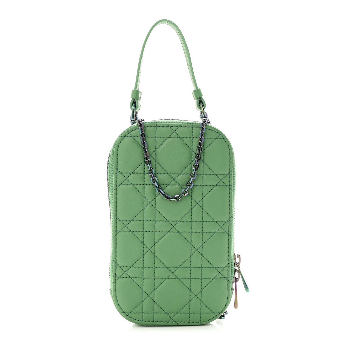 Lambskin Cannage Lady Dior Phone Holder Green