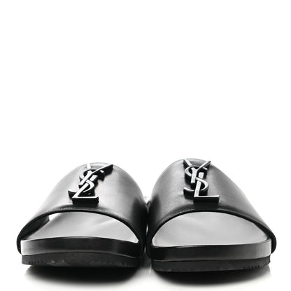 Saint Laurent Lambskin Joan Slide Sandals 39.5 Black 2 of 9