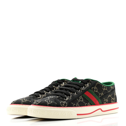 Gucci New Denim GG Monogram Web Mens 1977 Tennis Sneakers 8 Black Ivory 3 of 6
