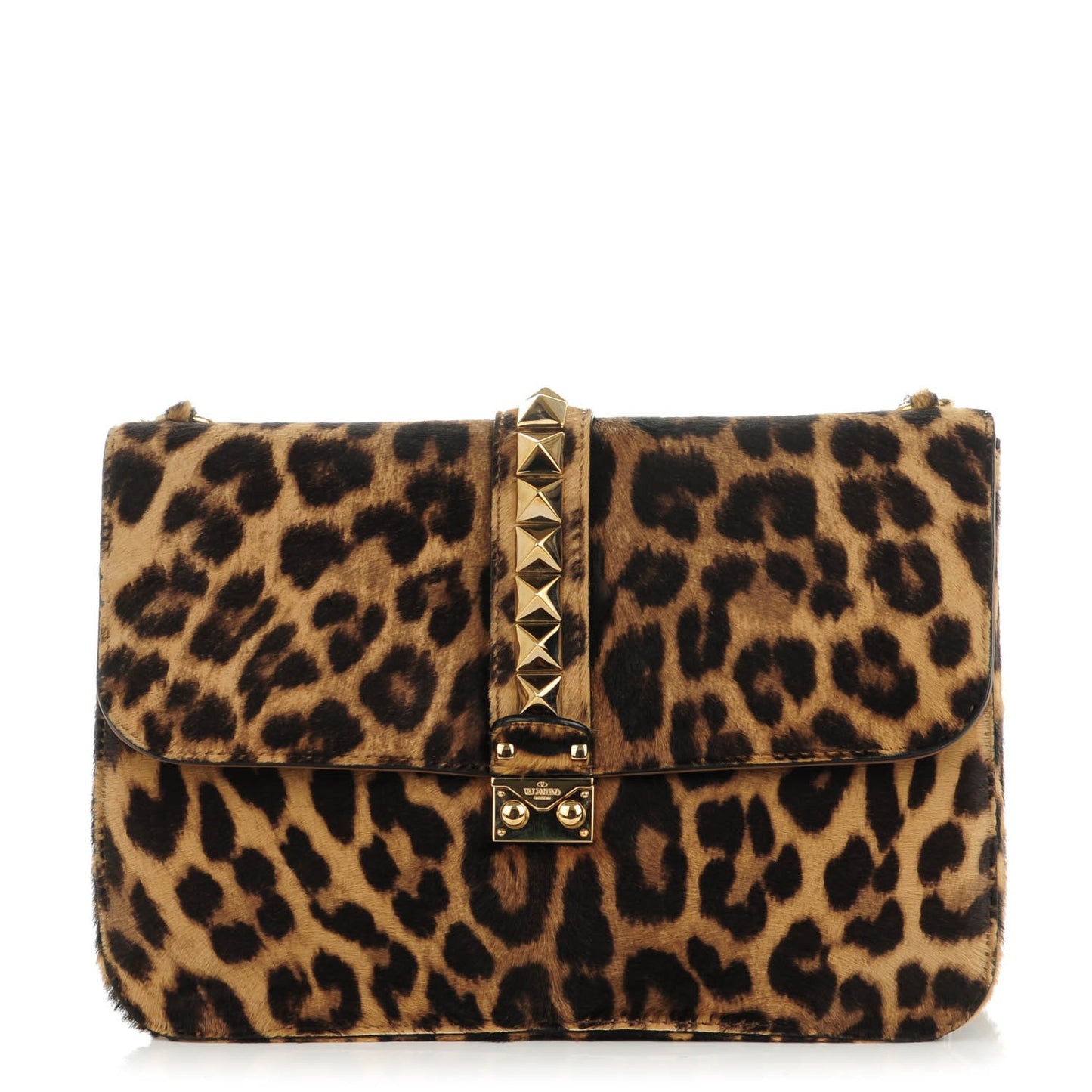 Calf Hair Leopard Print Large Glam Lock Rockstud Flap
