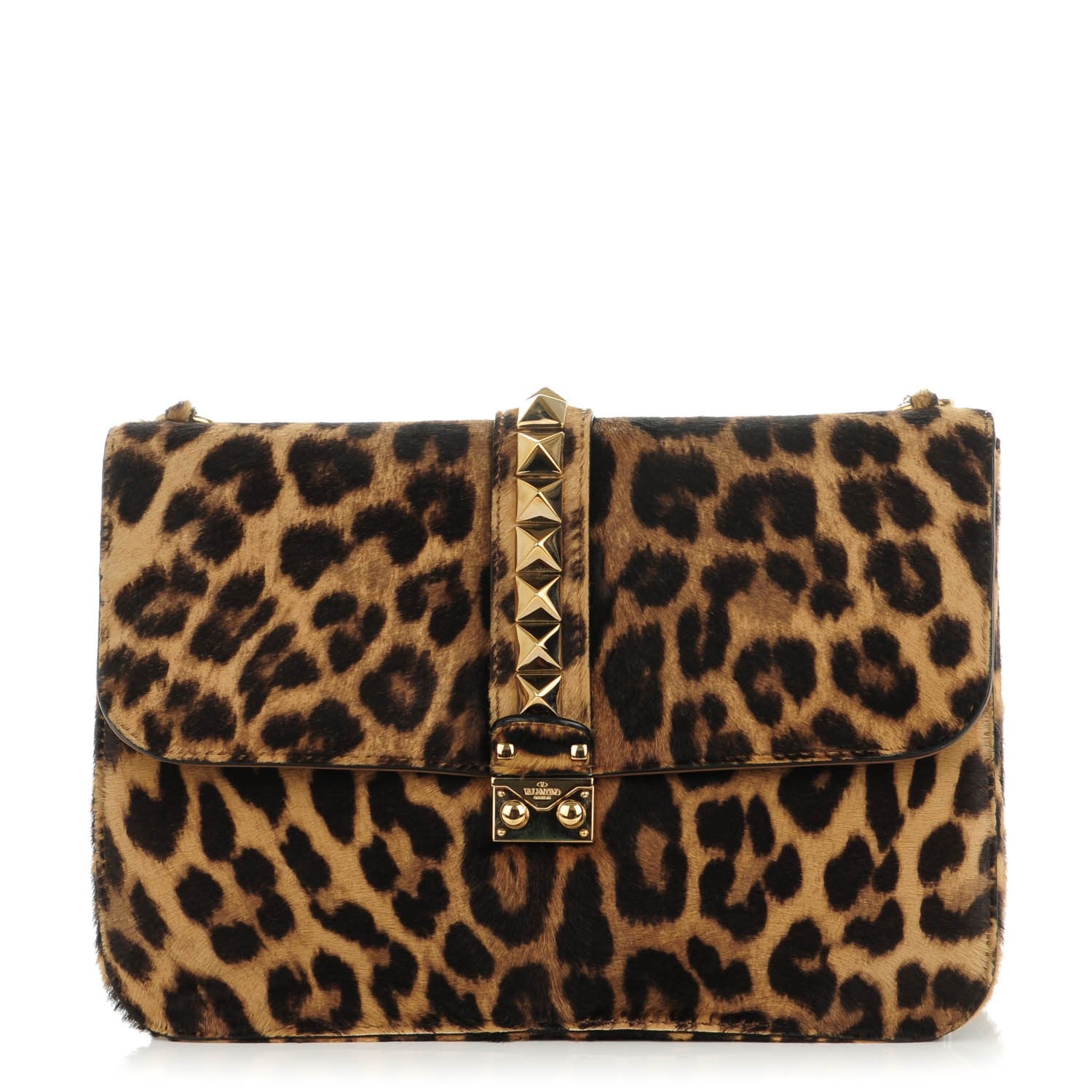 Valentino Garavani Calf Hair Leopard Print Large Glam Lock Rockstud Flap 1 of 9