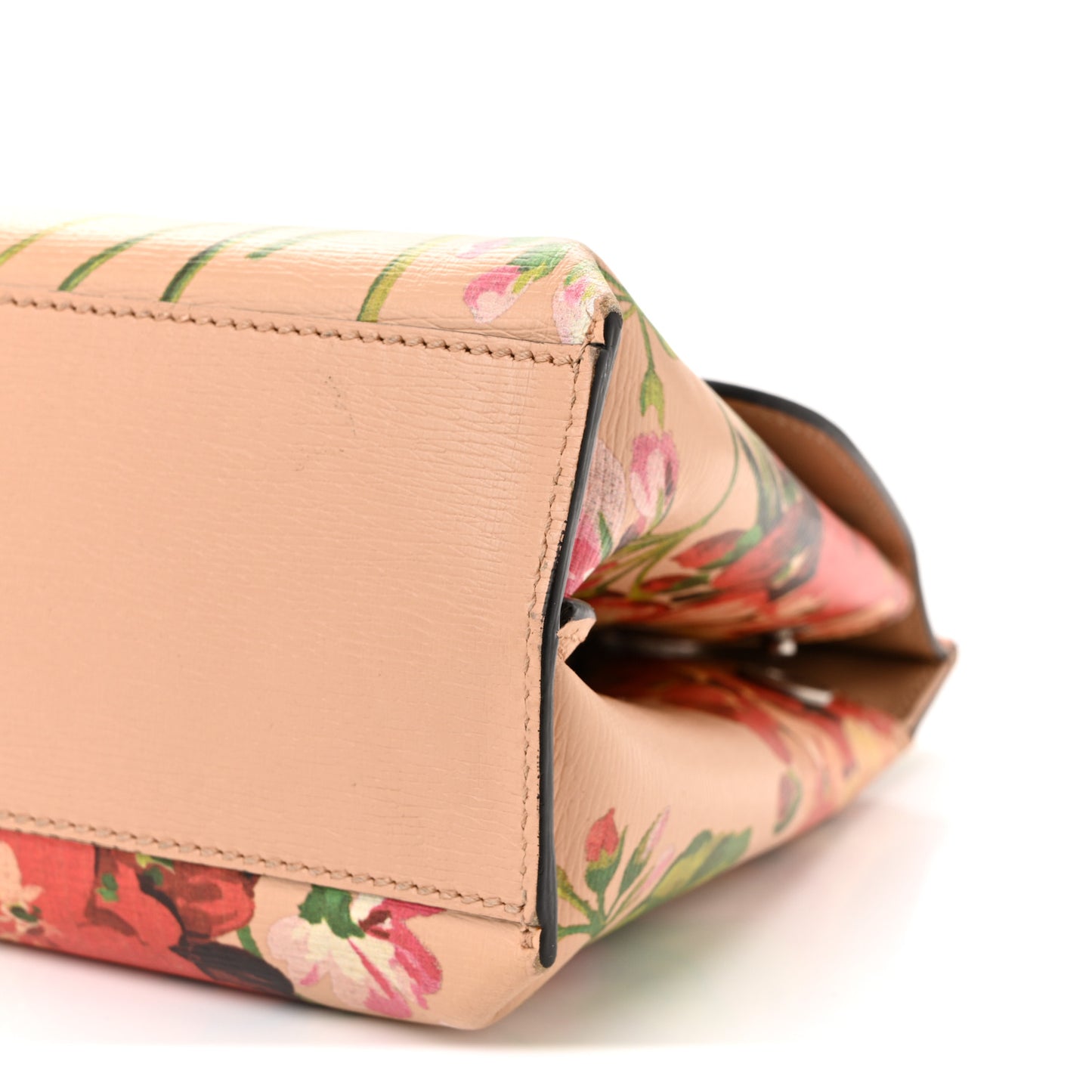 Shangai Calfskin Blooms Print Small Bamboo Daily Top Handle Bag Pink Apricot Multicolor