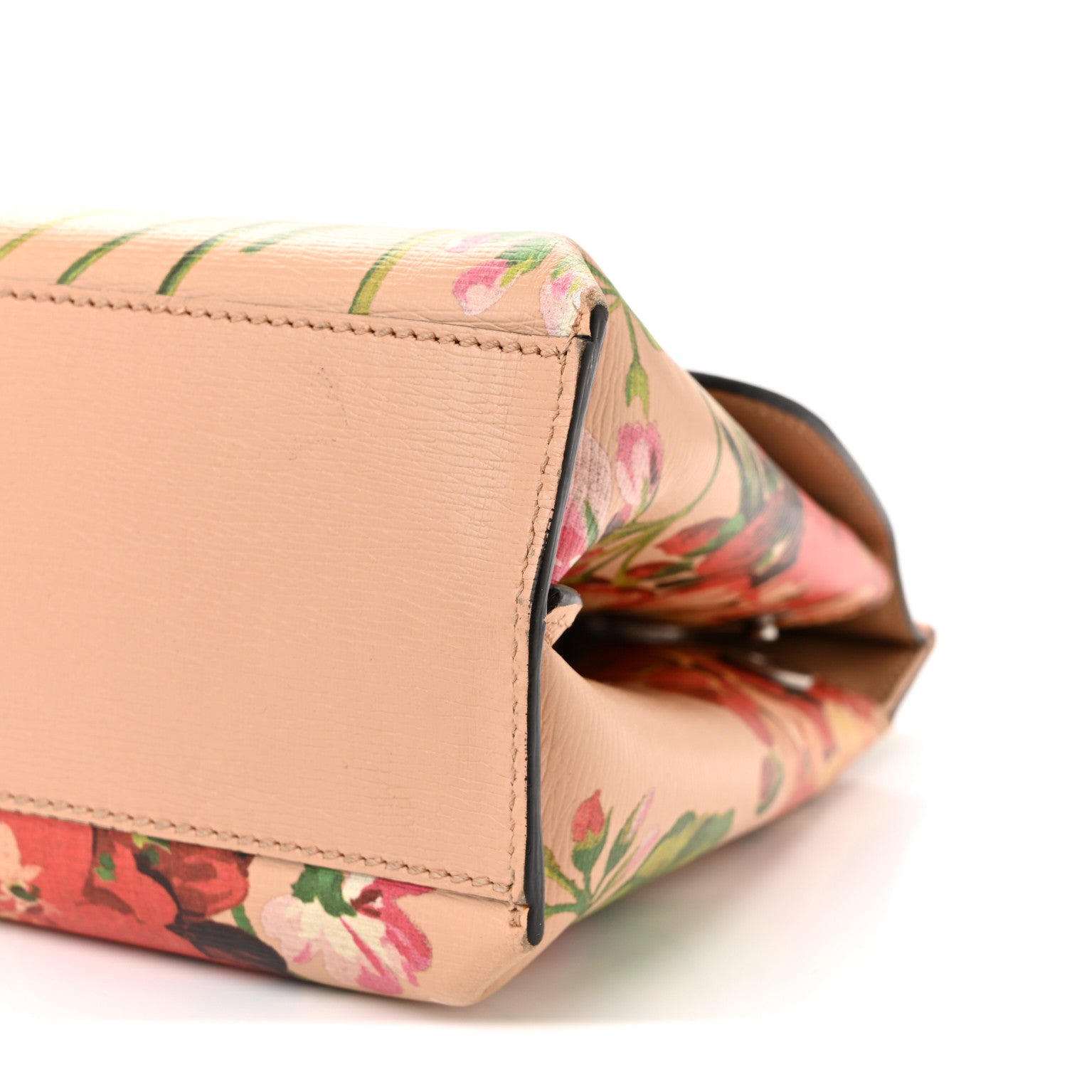 Gucci Shangai Calfskin Blooms Print Small Bamboo Daily Top Handle Bag Pink Apricot Multicolor 9 of 12