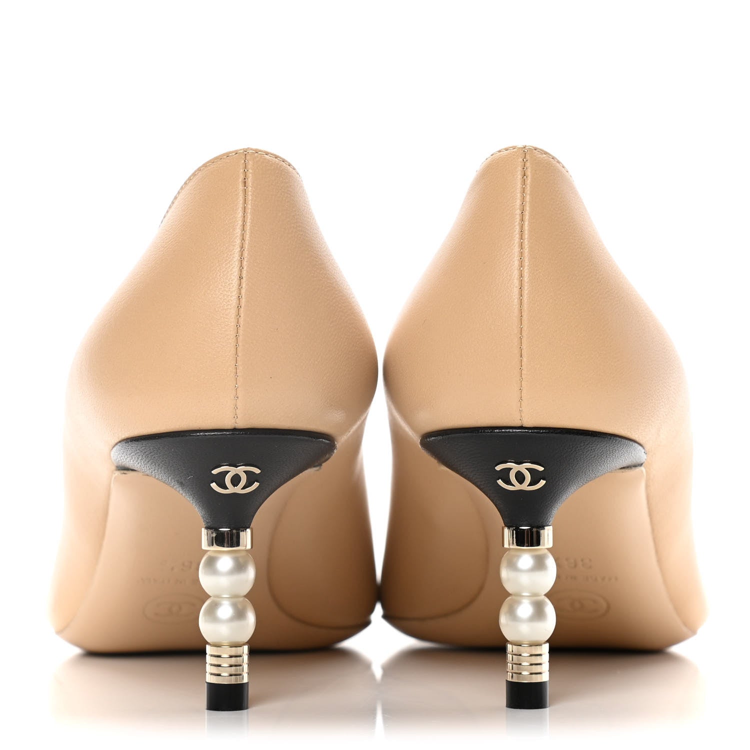 Chanel Lambskin Grosgrain Cap Toe CC Pearl Pumps 36.5 Beige Black 6 of 9