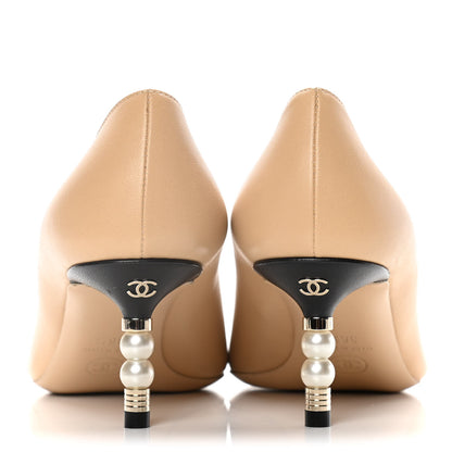 Chanel Lambskin Grosgrain Cap Toe CC Pearl Pumps 36.5 Beige Black 6 of 9