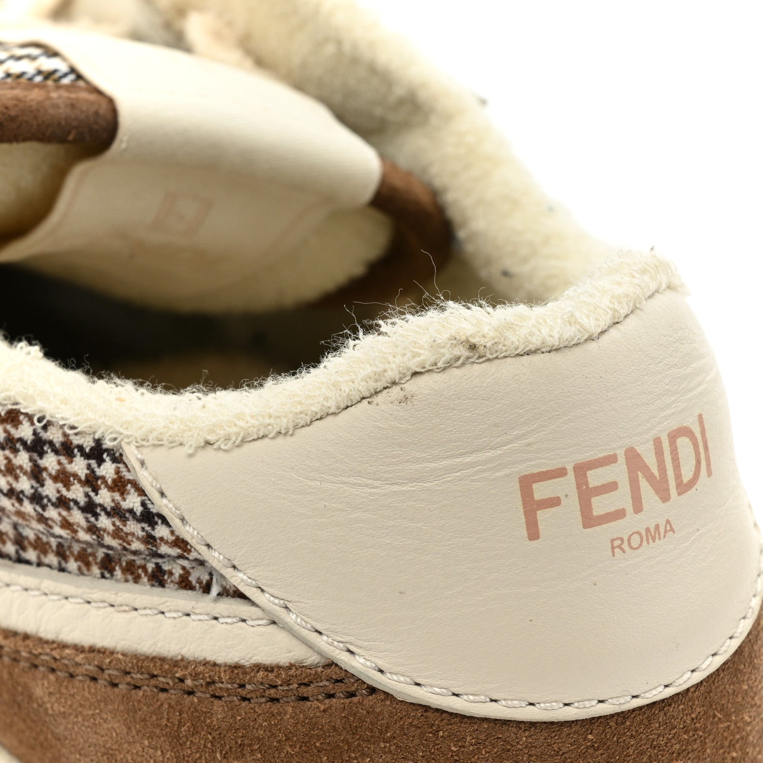 Fendi Calfskin Suede Houndstooth Fendi Match Low Top Sneakers 37 Cream Brown 11 of 14
