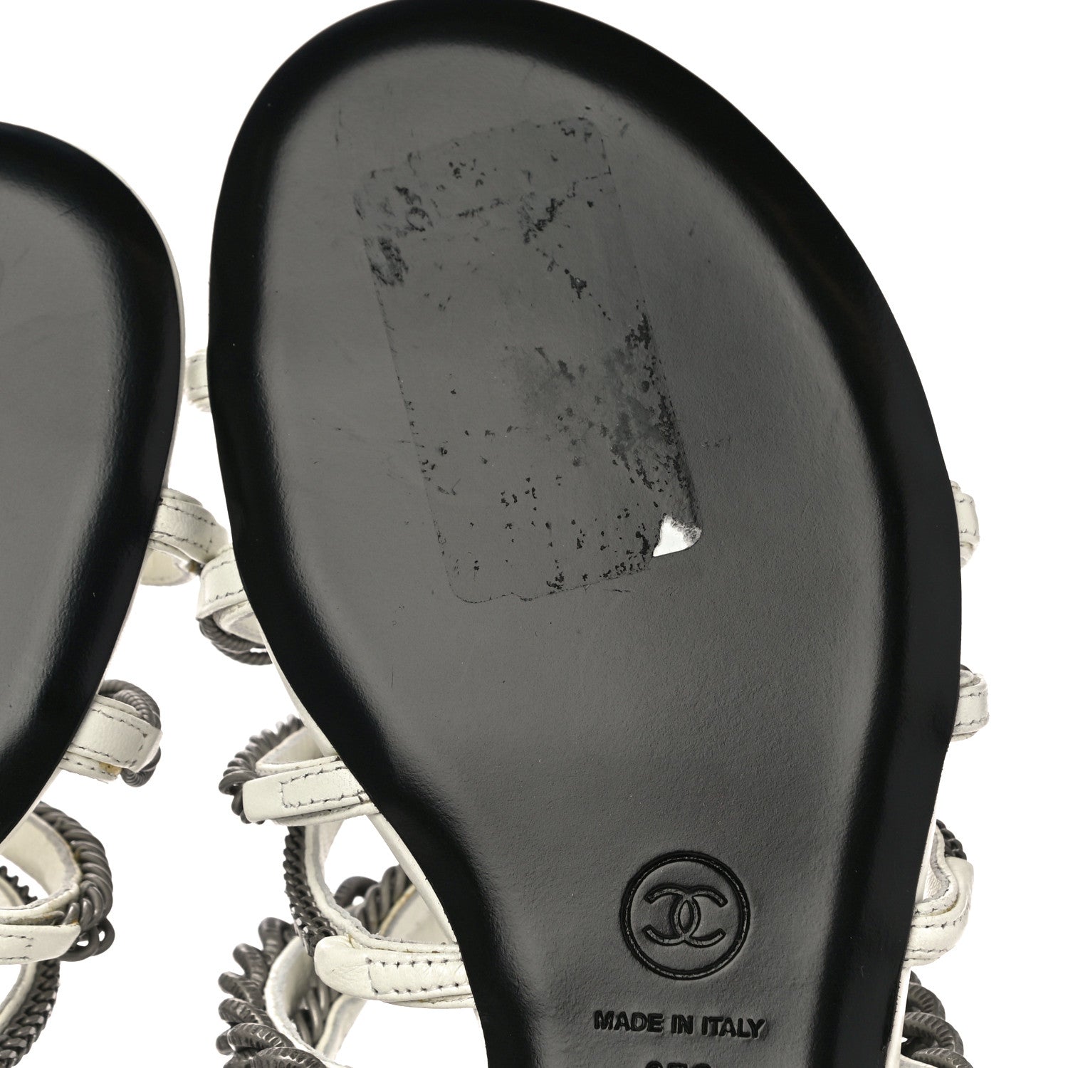 Chanel Tweed Chain Flat Sandals 37 White 9 of 12