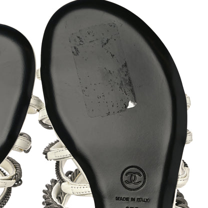 Chanel Tweed Chain Flat Sandals 37 White 9 of 12