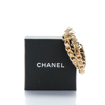 Chanel Metal Lambskin CC Turnlock Chain Hoop Earrings Matte Gold 7 of 7