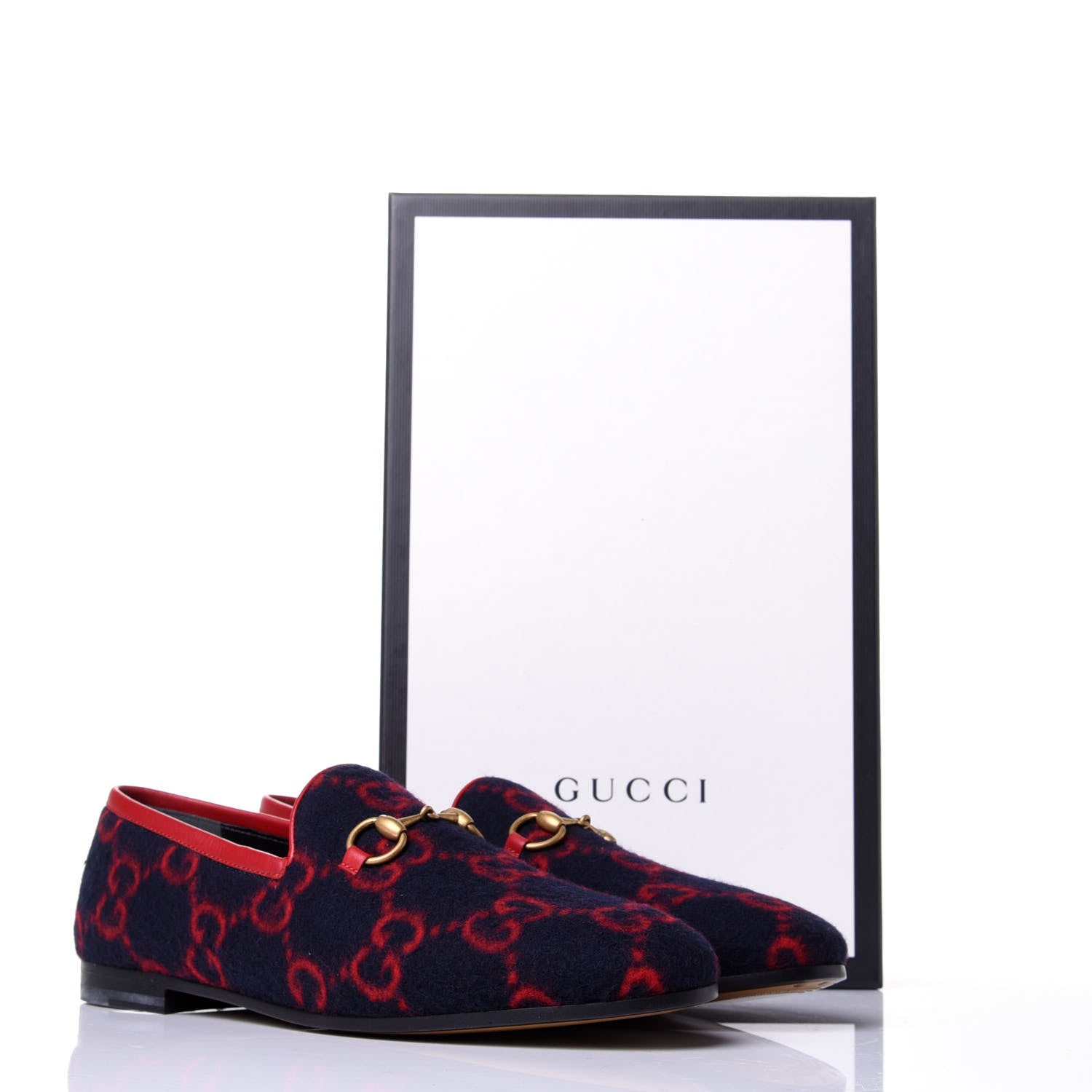 Gucci Covered Wool GG Monogram Horsebit Womens Jordaan Loafers 37 Blue Red 11 of 11