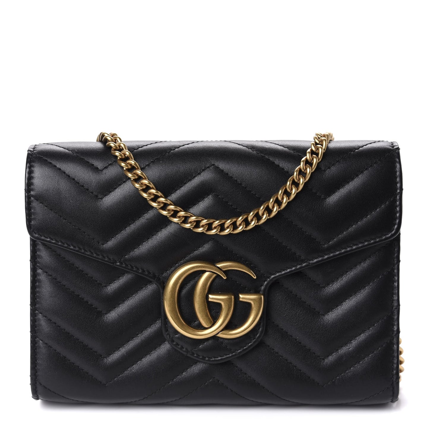 Calfskin Matelasse GG Marmont Chain Wallet Black