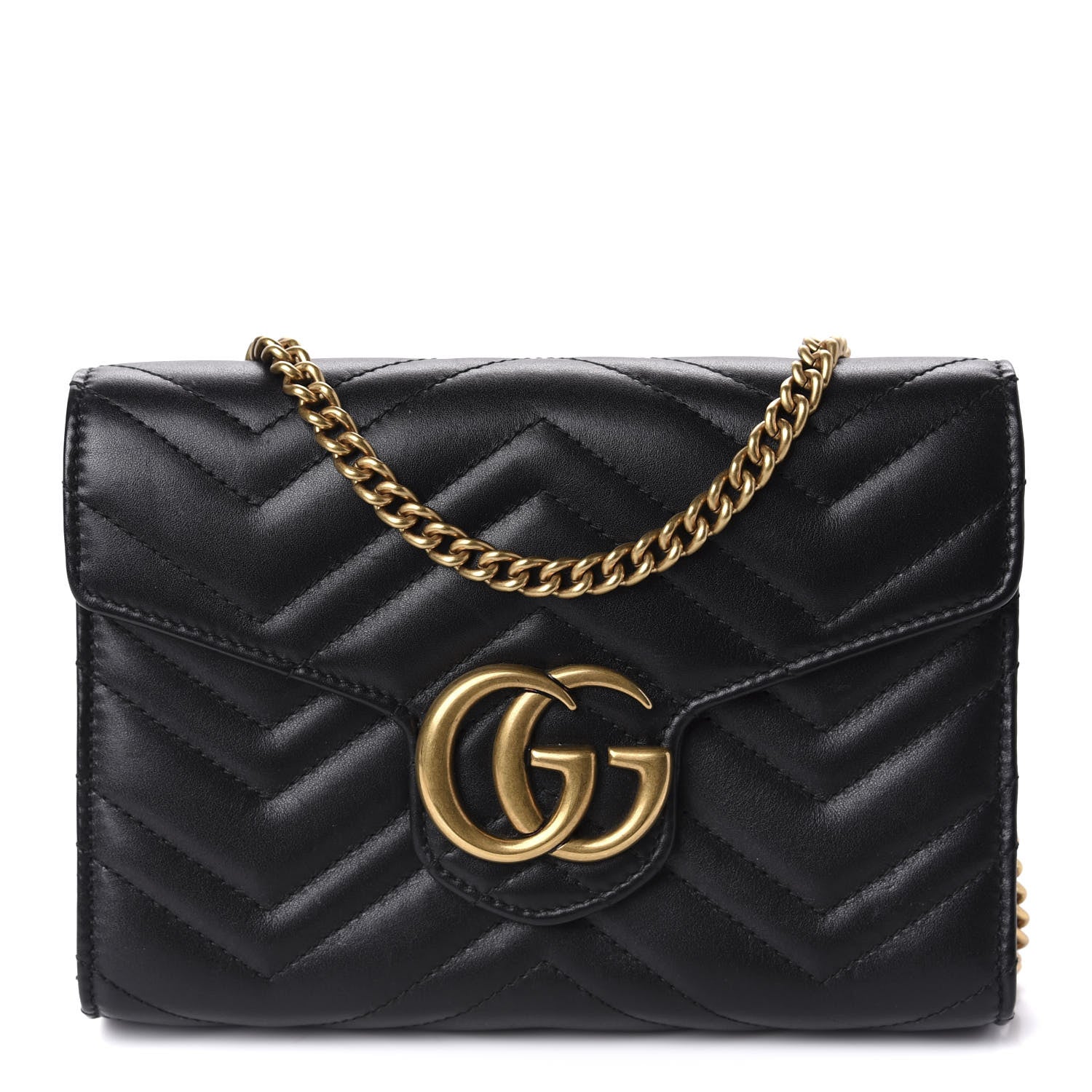 Gucci Calfskin Matelasse GG Marmont Chain Wallet Black 1 of 10