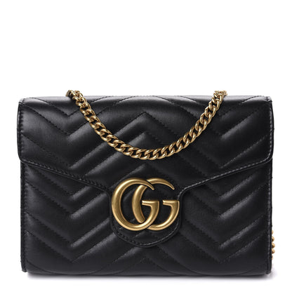 Gucci Calfskin Matelasse GG Marmont Chain Wallet Black 1 of 10