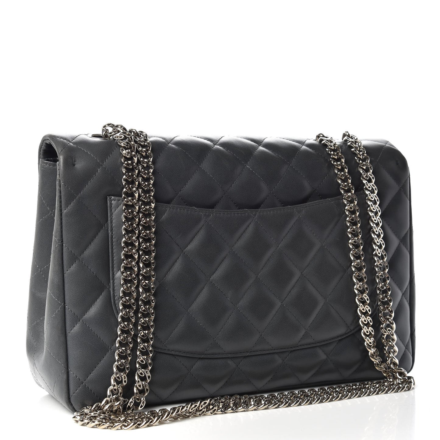 Lambskin Quilted Jumbo Single Bijoux Chain Flap Gris Fonce