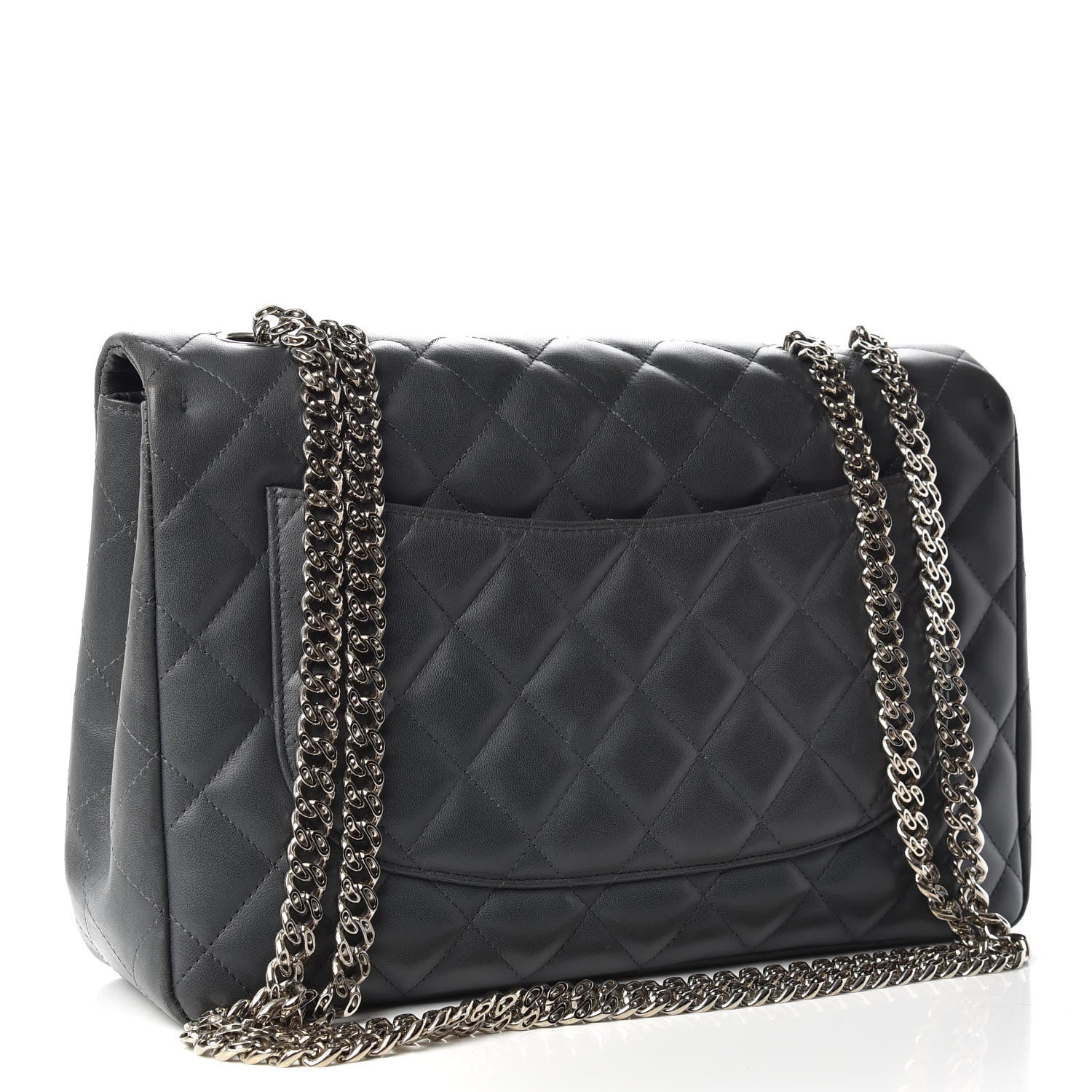 Chanel Lambskin Quilted Jumbo Single Bijoux Chain Flap Gris Fonce 3 of 11