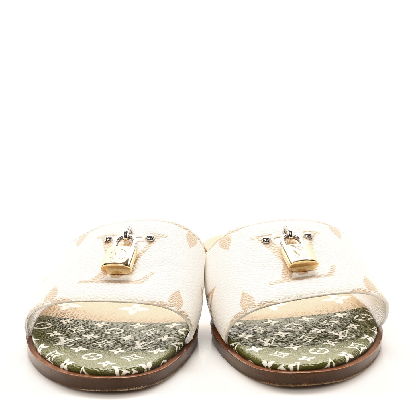 Monogram Giant Lock It Flat Mules 40 Kaki White