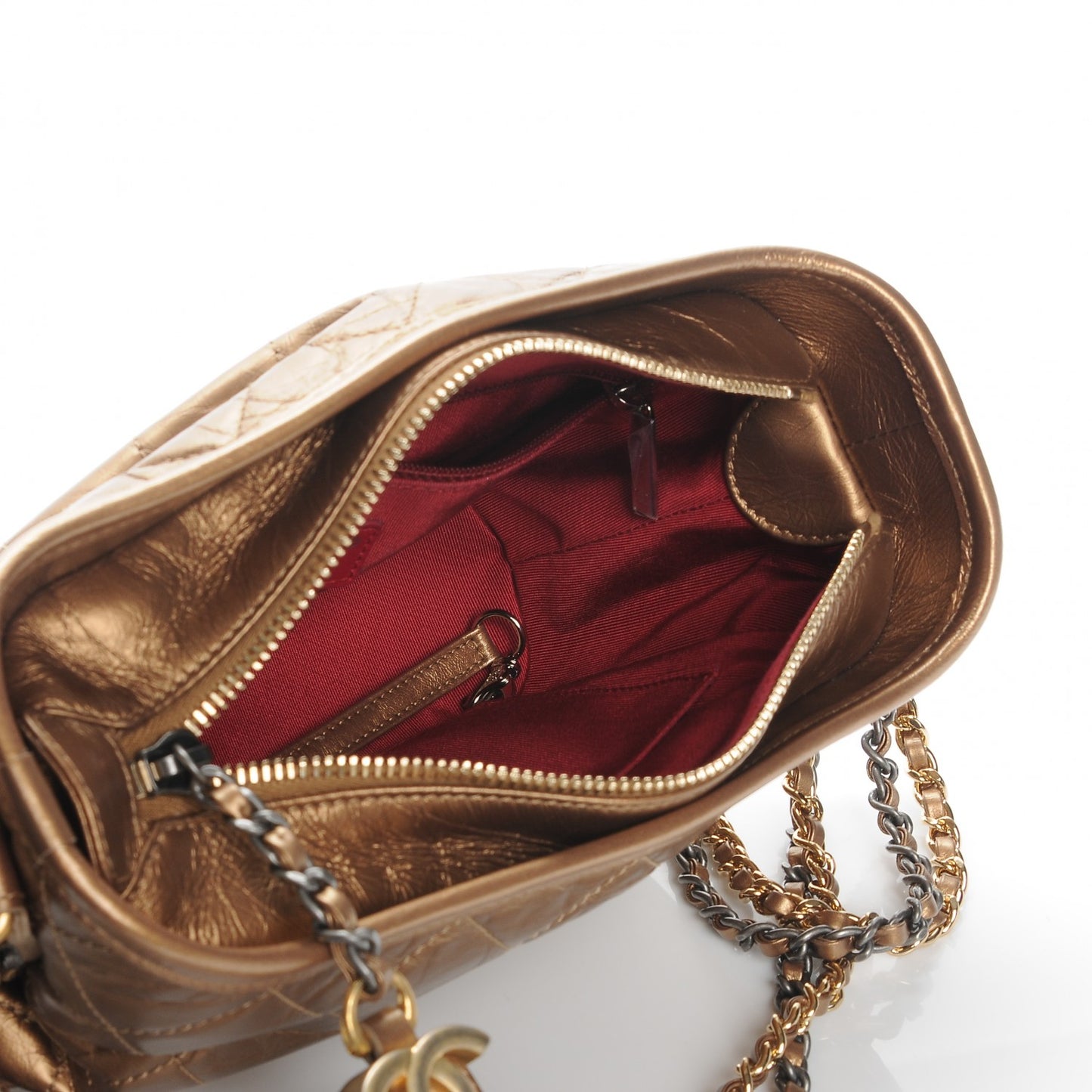Aged Calfskin Quilted Small Gabrielle Hobo Bronze