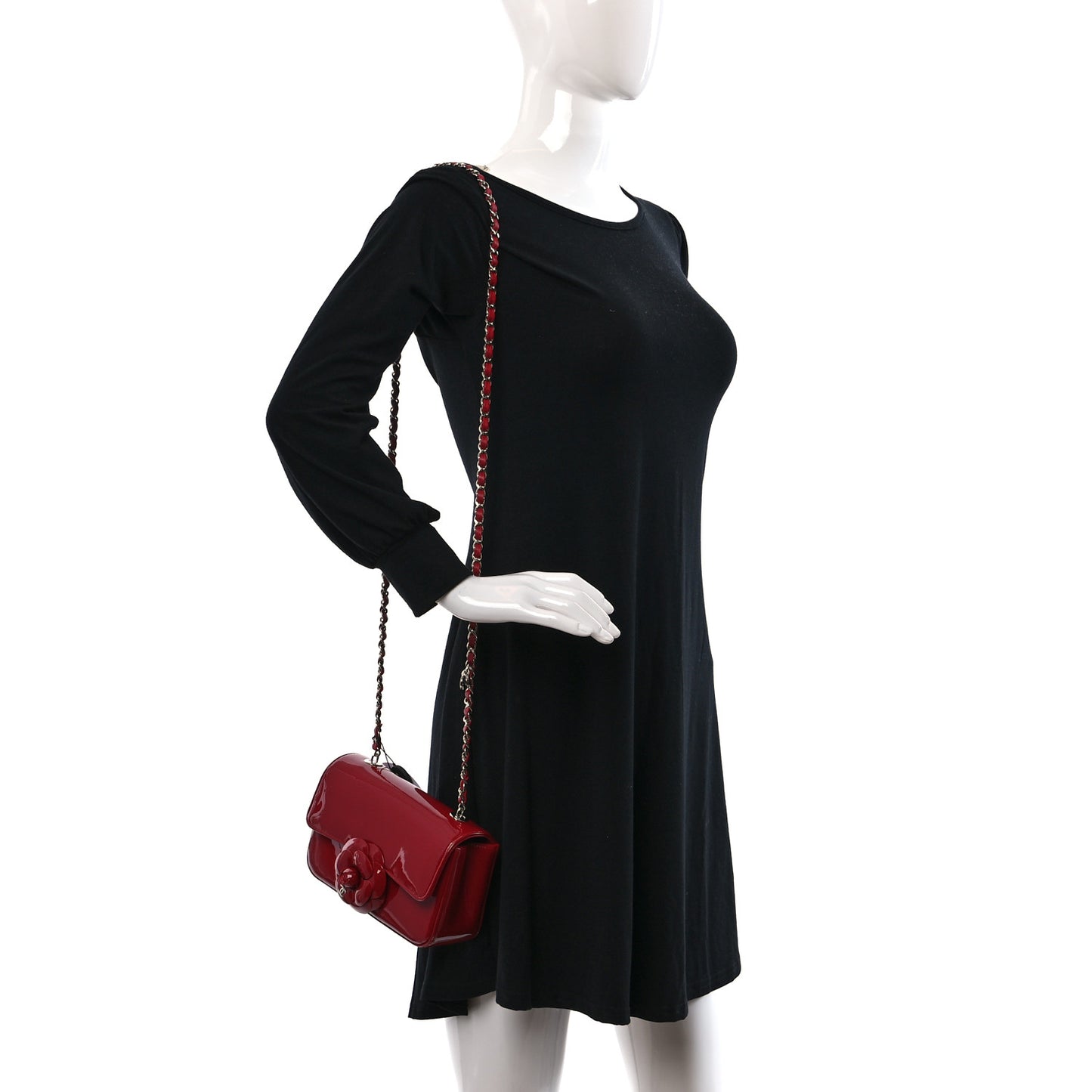 Patent Calfskin Small Camellia Flap Red