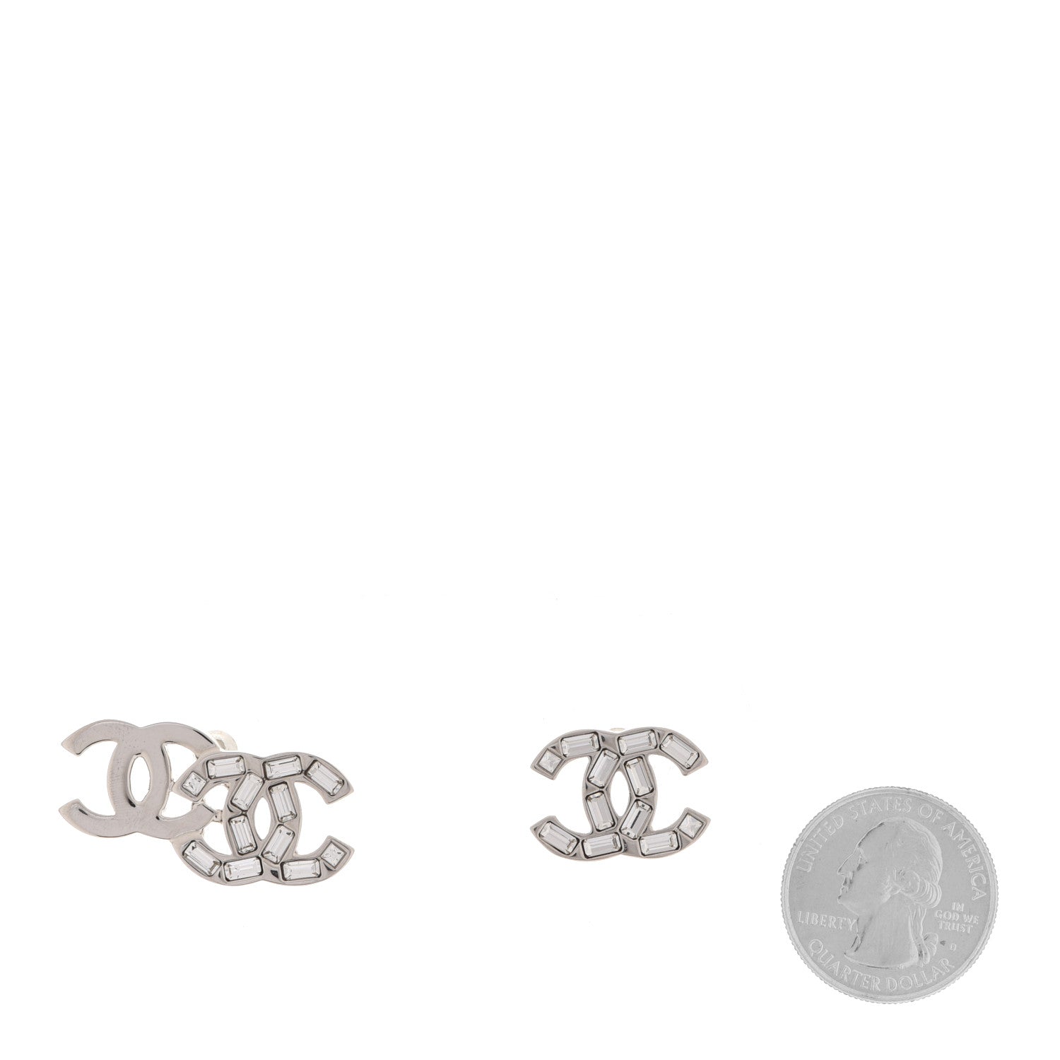 Chanel Baguette Crystal Double CC Earrings Silver 2 of 5