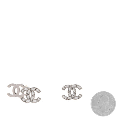 Chanel Baguette Crystal Double CC Earrings Silver 2 of 5