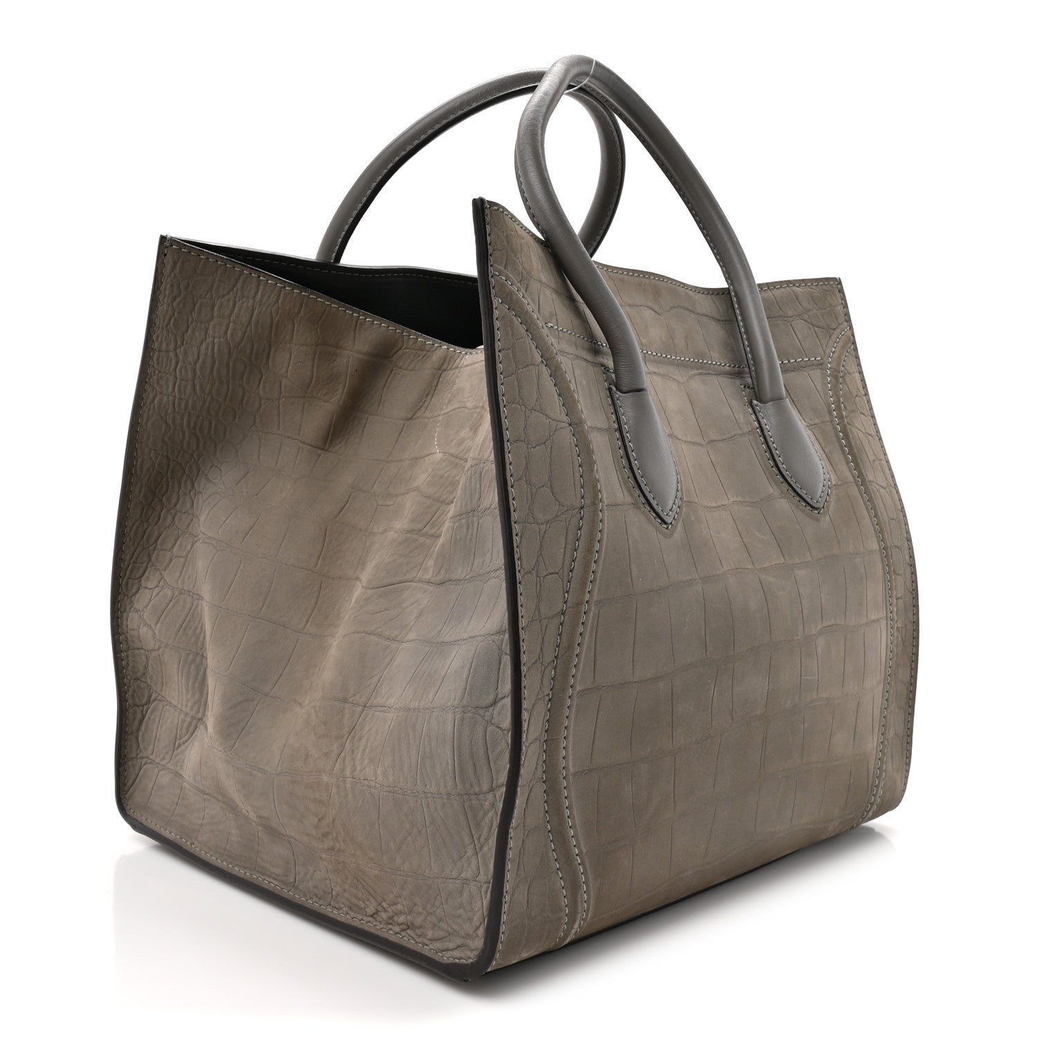 Celine Crocodile Embossed Nubuck Medium Phantom Luggage Grey 3 of 11