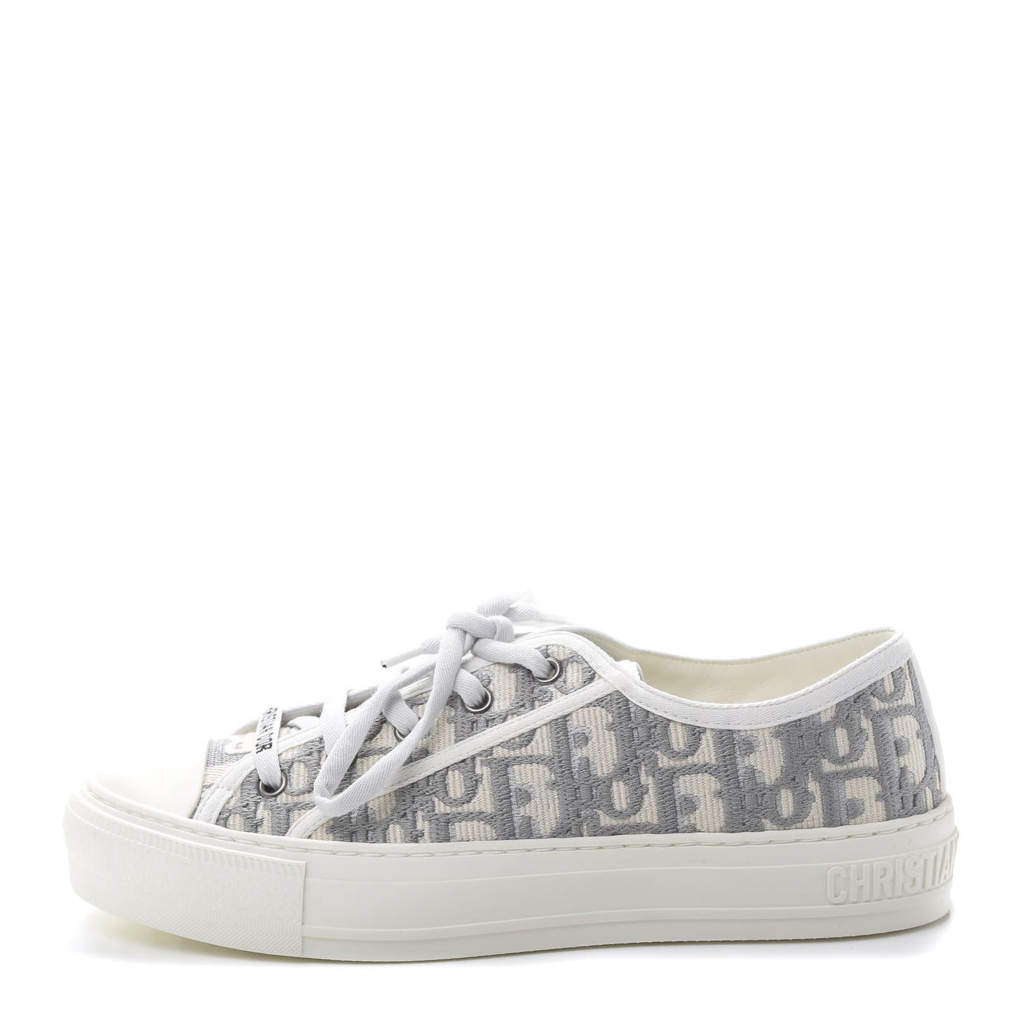 Canvas Oblique Walk'N'Dior Low Top Sneakers 38.5 Grey Stone