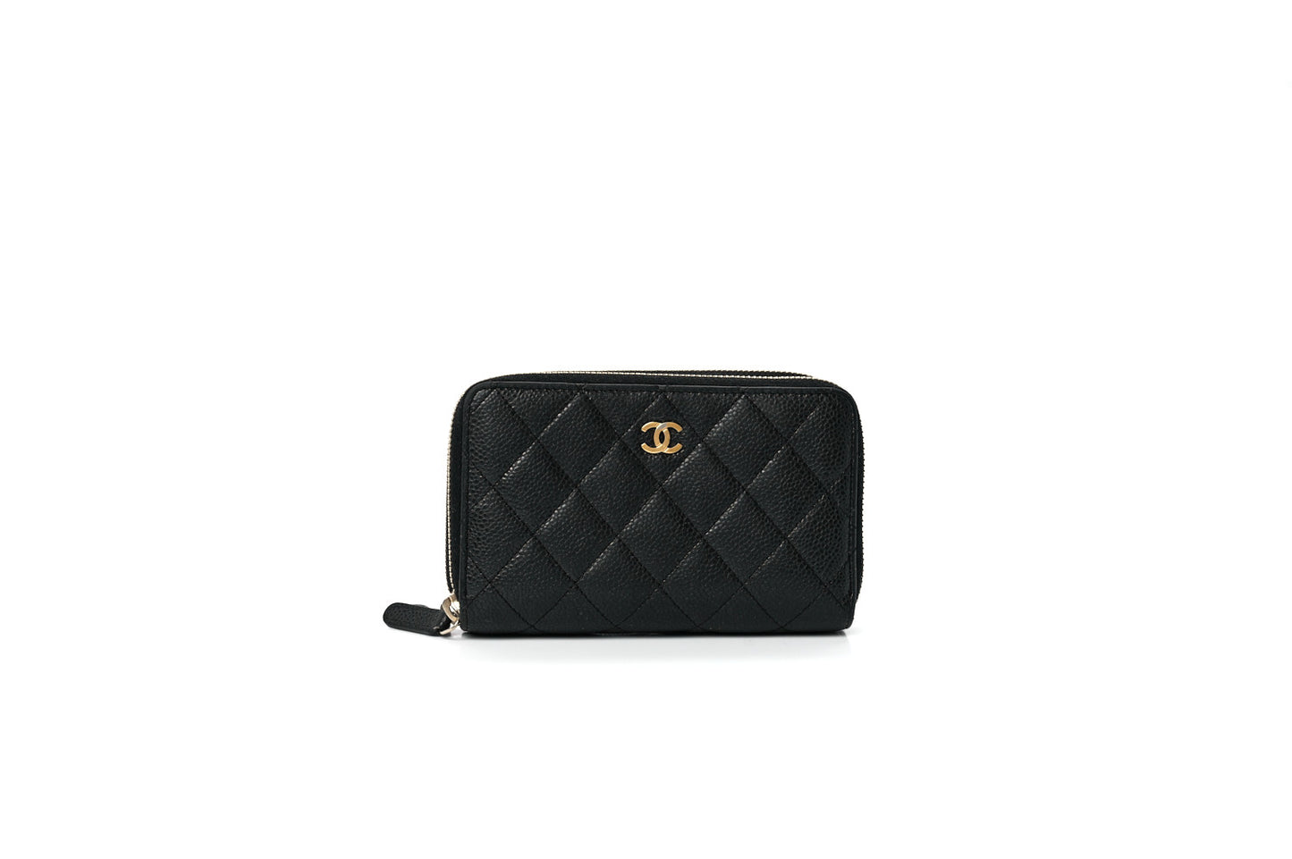 Caviar Quilted Large Gusset Double Zip Around Wallet Black