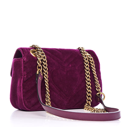 Gucci Velvet Matelasse Mini GG Marmont Shoulder Bag Fuchsia Violet Cyclamen 3 of 17