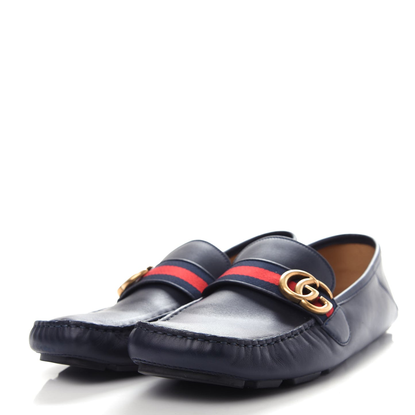 Velvety Calfskin Web Mens Noel Driver Loafers 10 Blue