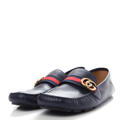 Gucci Velvety Calfskin Web Mens Noel Driver Loafers 10 Blue 3 of 12