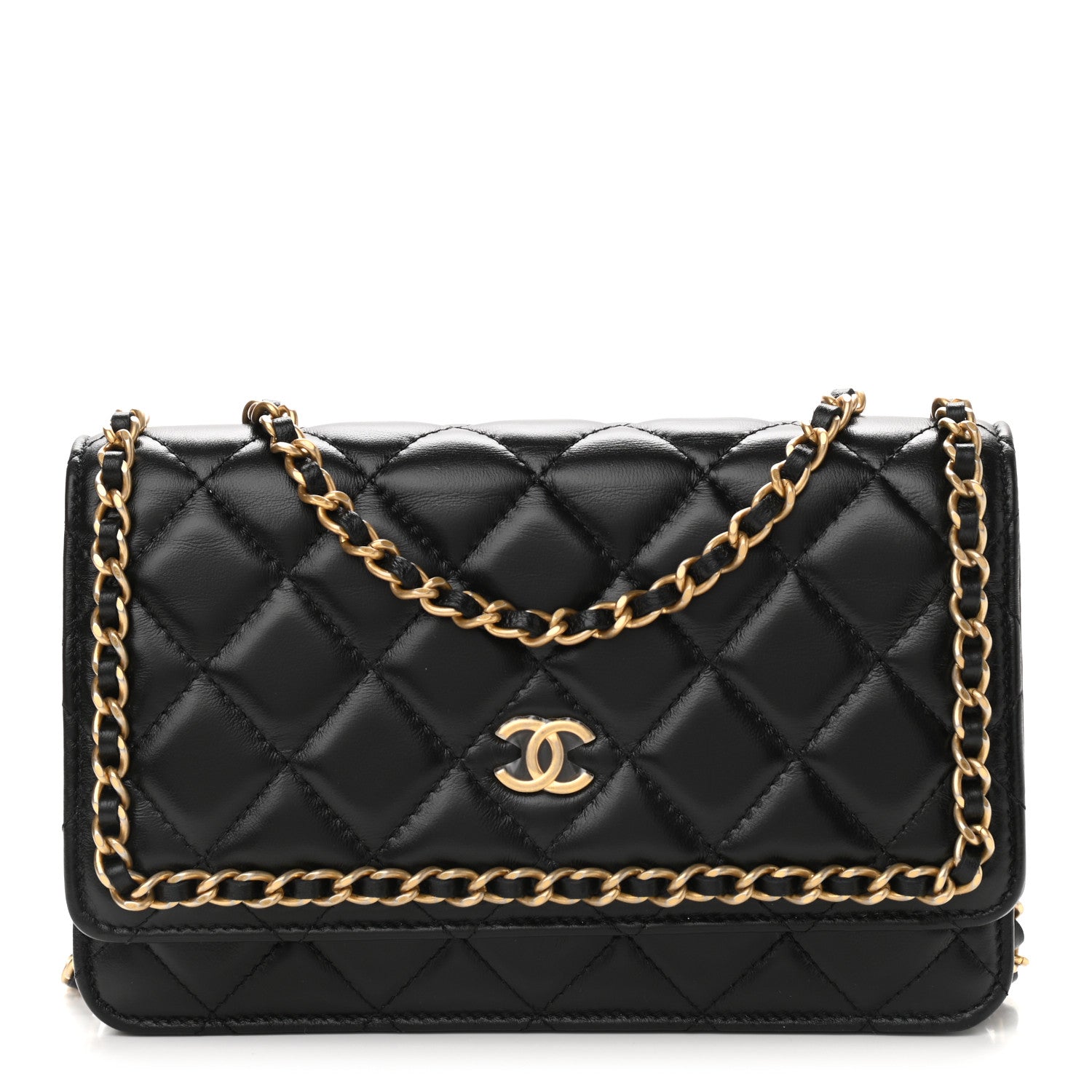 Chanel Lambskin Quilted Chain Around Wallet On Chain WOC Black 1 of 11