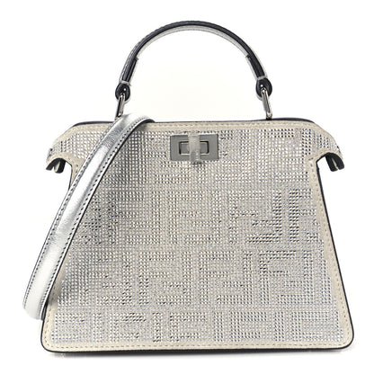 Fendi Crystal Vitello Laminato FF Petite Peekaboo I SEE U Satchel Crystal Argento 1 of 14
