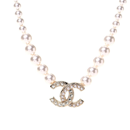Chanel Pearl Crystal Chain CC Necklace Gold 3 of 5