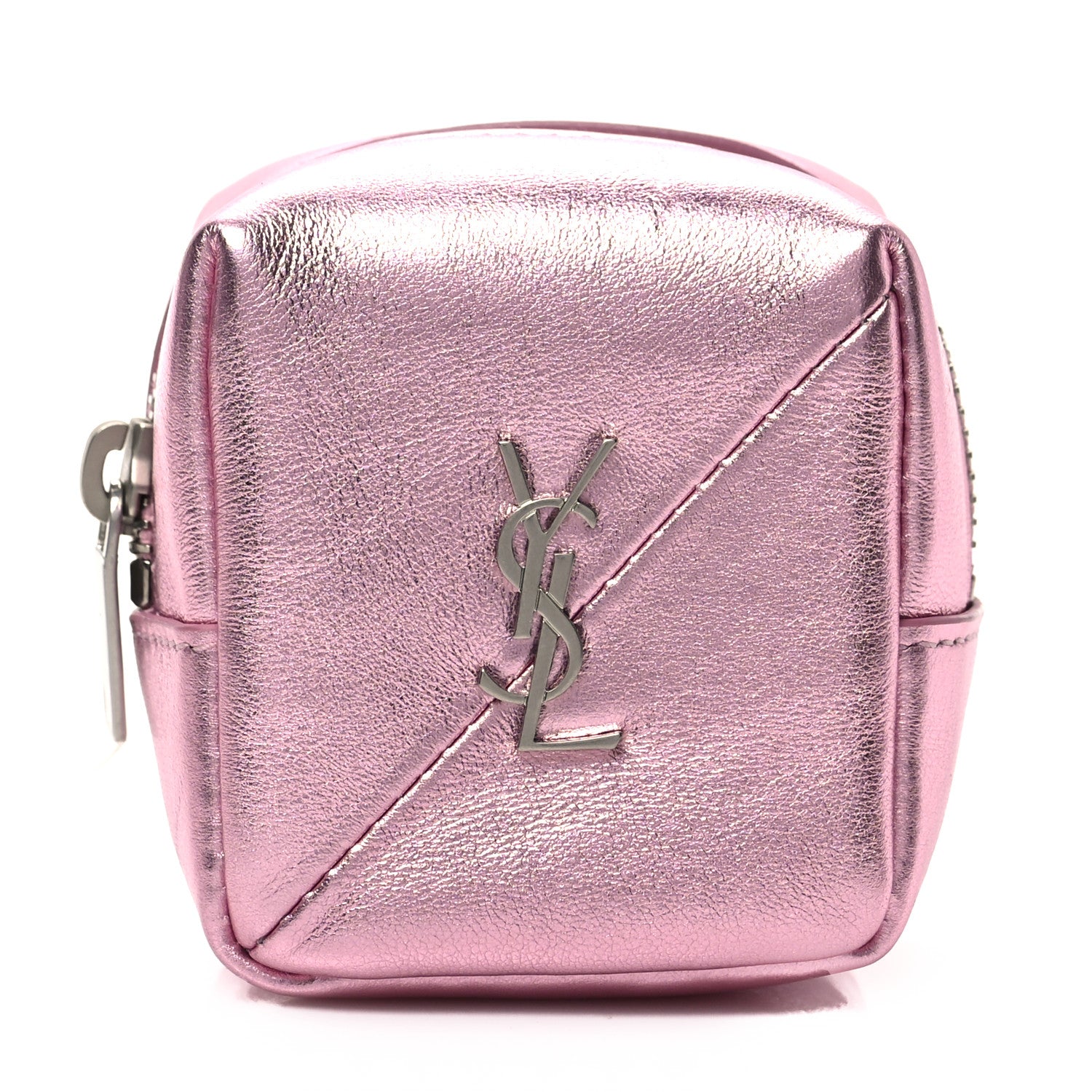 Saint Laurent Crinkled Lame Calfskin Jaime Cube Charm Keychain Violet 1 of 7