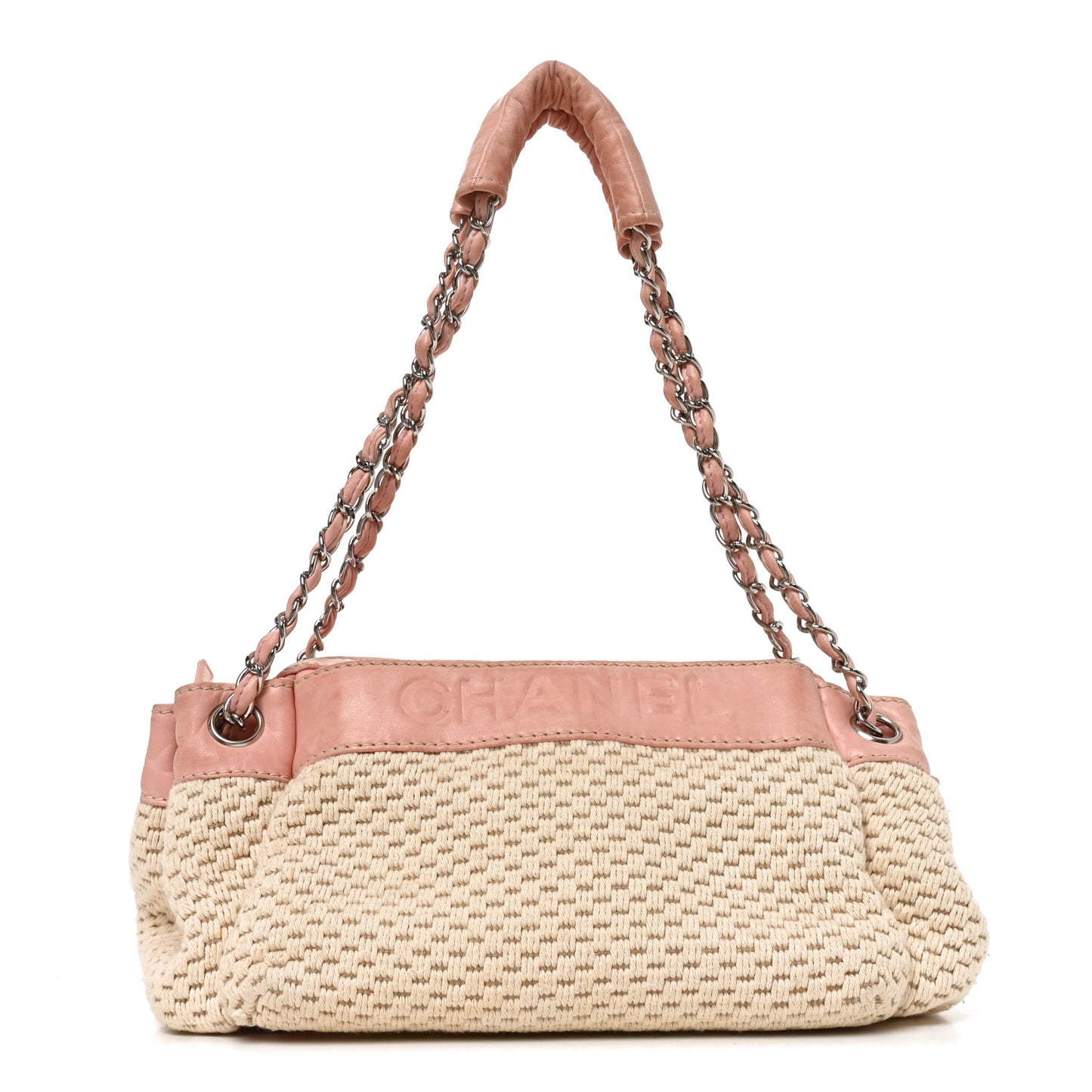 Canvas Woven Lambskin Lax Accordion Hobo Pink