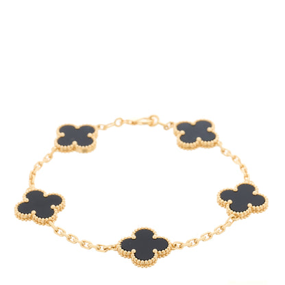 Van Cleef & Arpels 18K Yellow Gold Black Onyx 5 Motifs Vintage Alhambra Bracelet 1 of 5