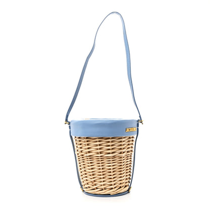 Jacquemus Wicker Calfskin Le Panier Seau Bucket Bag Blue 1 of 10