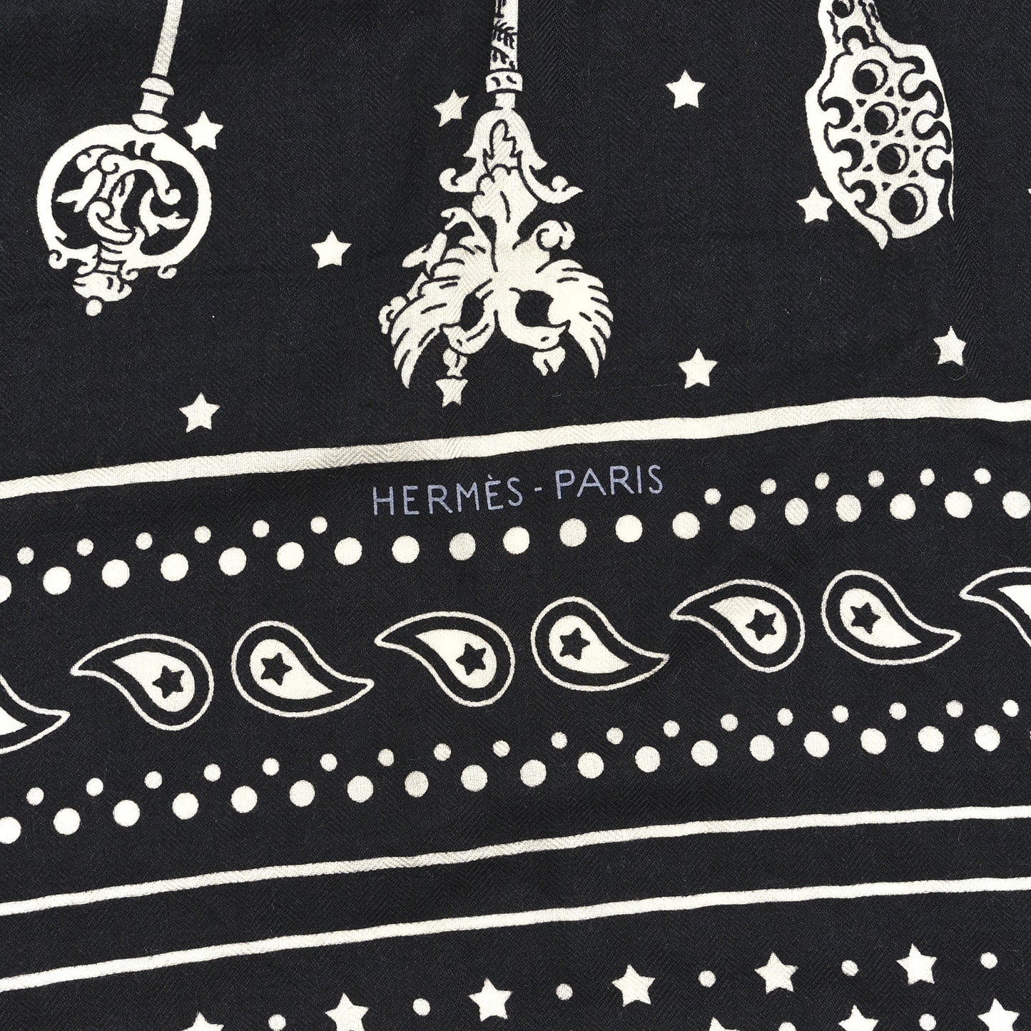 Cashmere Silk Les Cles Bandana Shawl 140 Black White