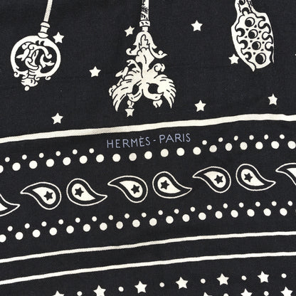 Hermes Cashmere Silk Les Cles Bandana Shawl 140 Black White 5 of 6