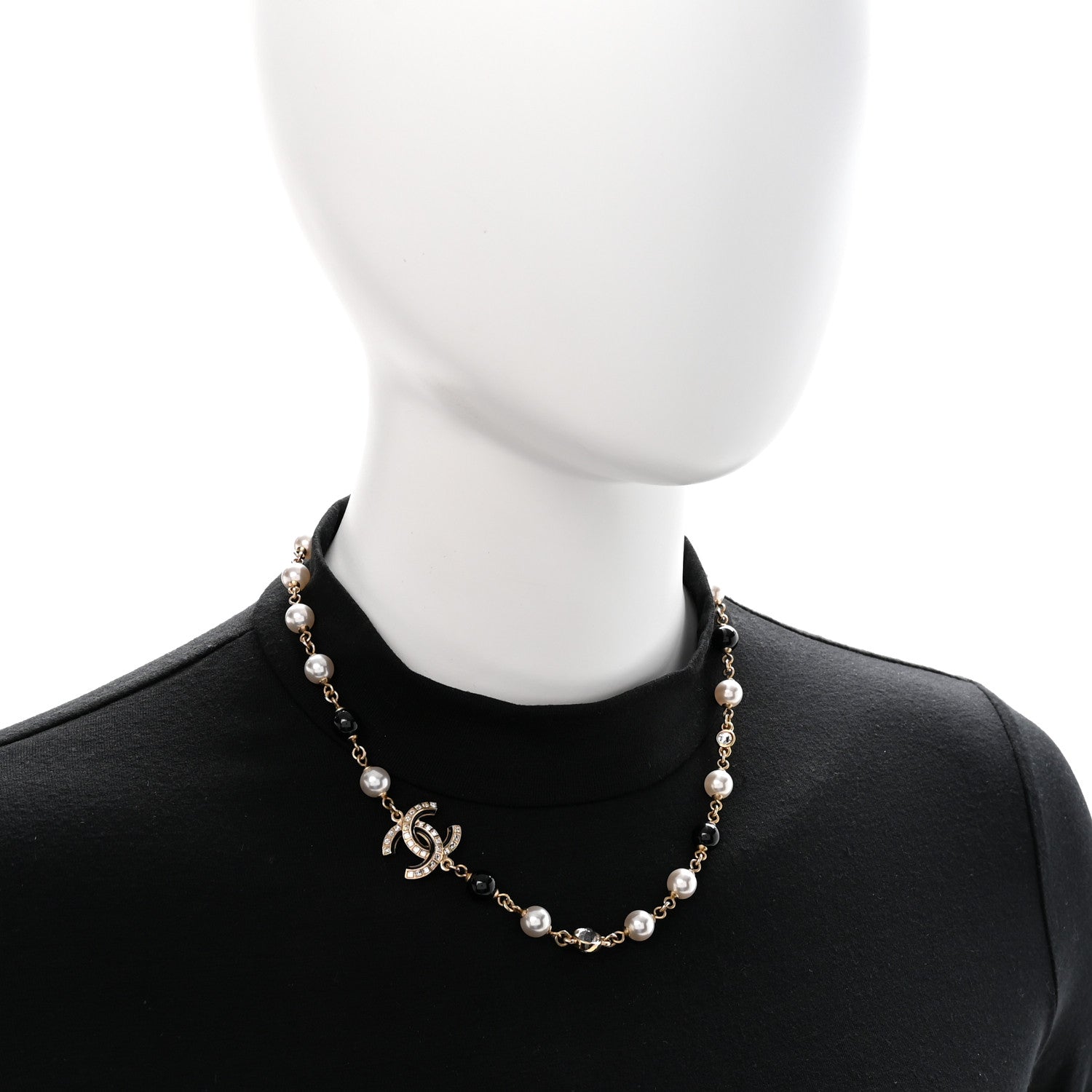 Chanel Pearl Baguette Crystal Enamel CC Short Necklace Gold Black 2 of 7
