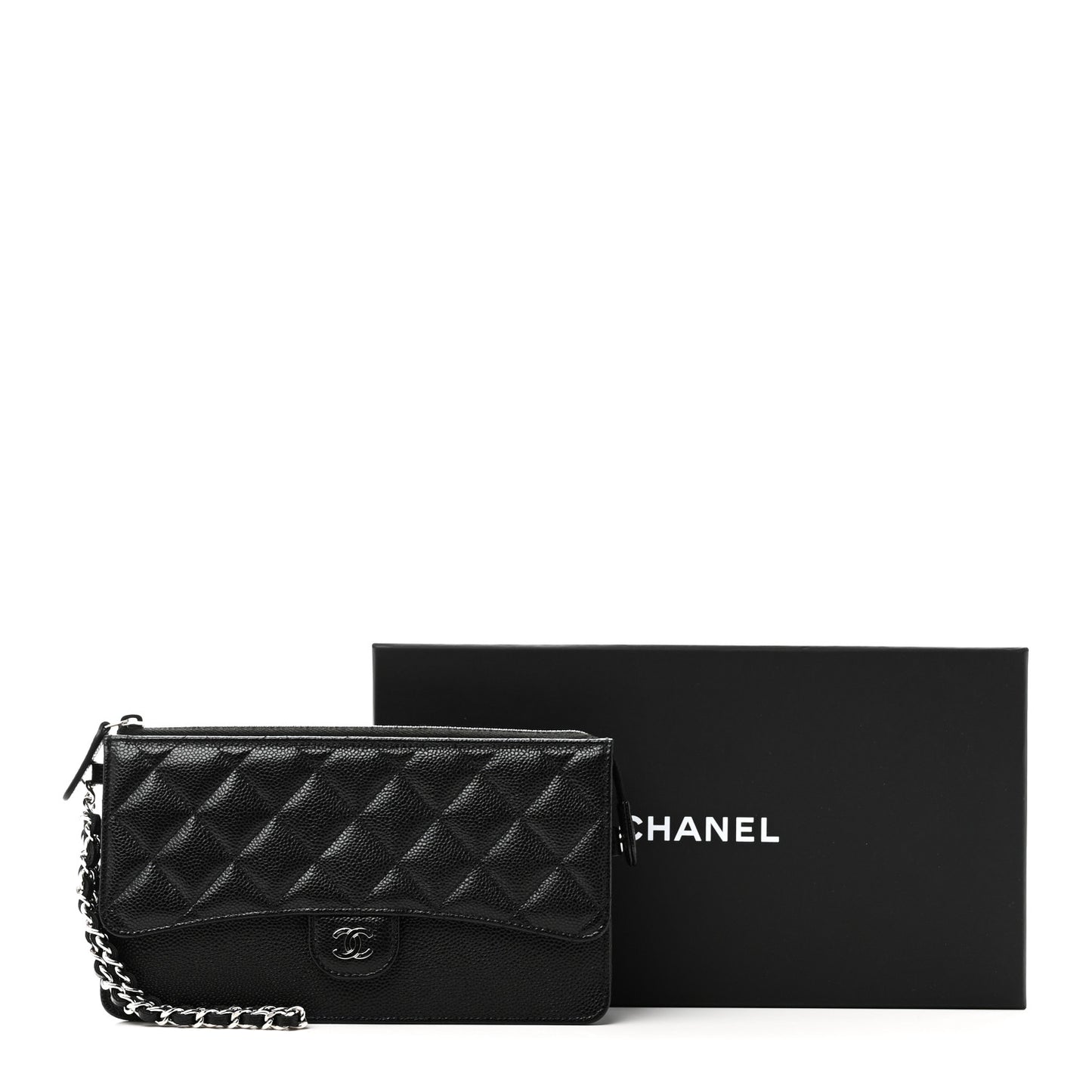 Caviar Quilted Classic Pouch With Handle Black