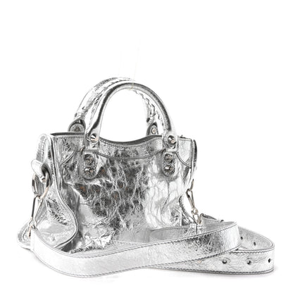 Balenciaga Metallized Arena Lambskin Classic Silver Hardware Le City Mini Silver 3 of 10