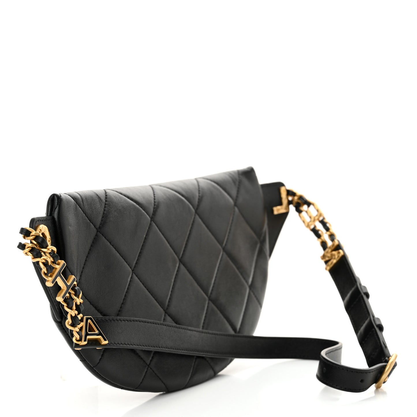 Lambskin Enamel Quilted Waist Bag Black