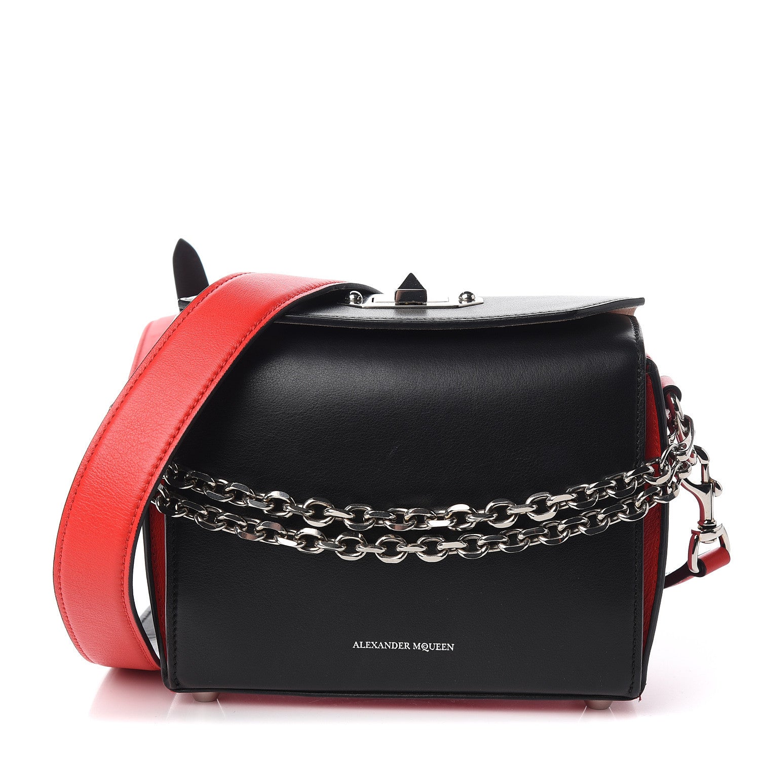 Alexander McQueen Grained Calfskin Box Shoulder Bag 16 Black Pink 1 of 10