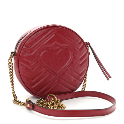 Gucci Glazed Calfskin Matelasse Heart Mini GG Marmont Round Shoulder Bag Romantic Cerise 3 of 11