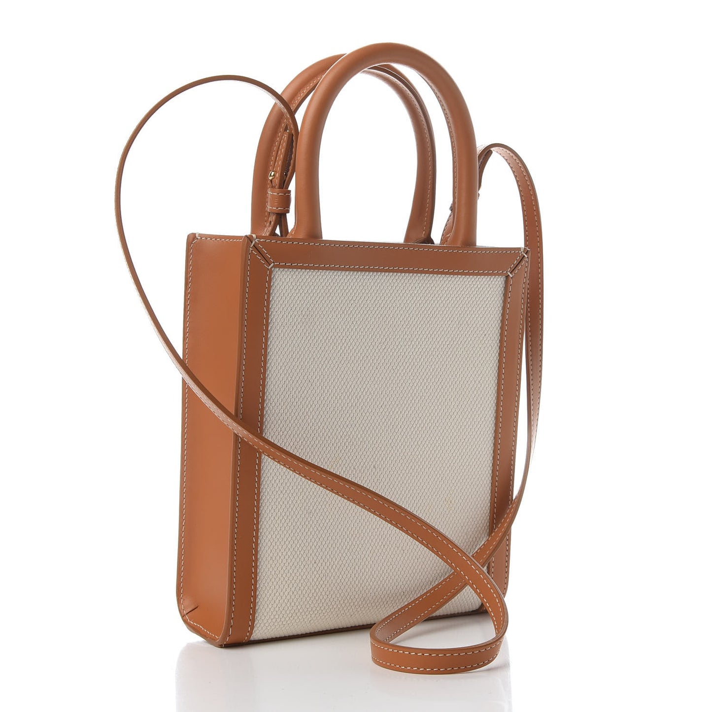 Canvas Calfskin Mini Vertical Cabas Natural Tan