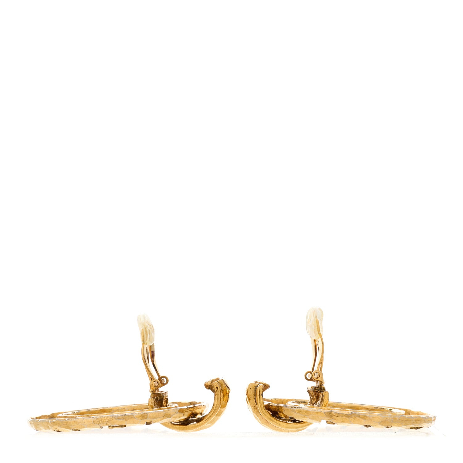Chanel Metal Logo Clip On Earrings Gold 3 of 4