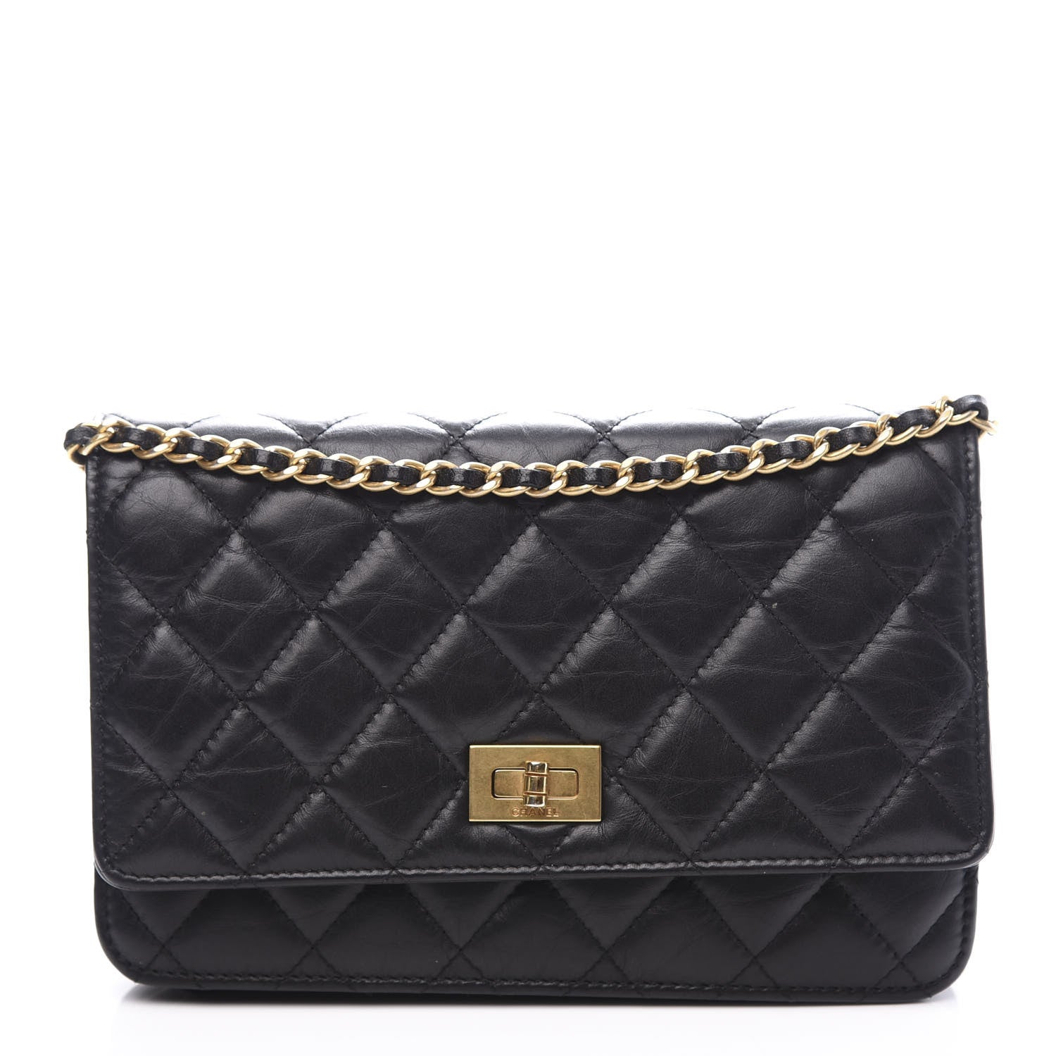Chanel Aged Calfskin Quilted Reissue Wallet On Chain WOC Black 1 of 11