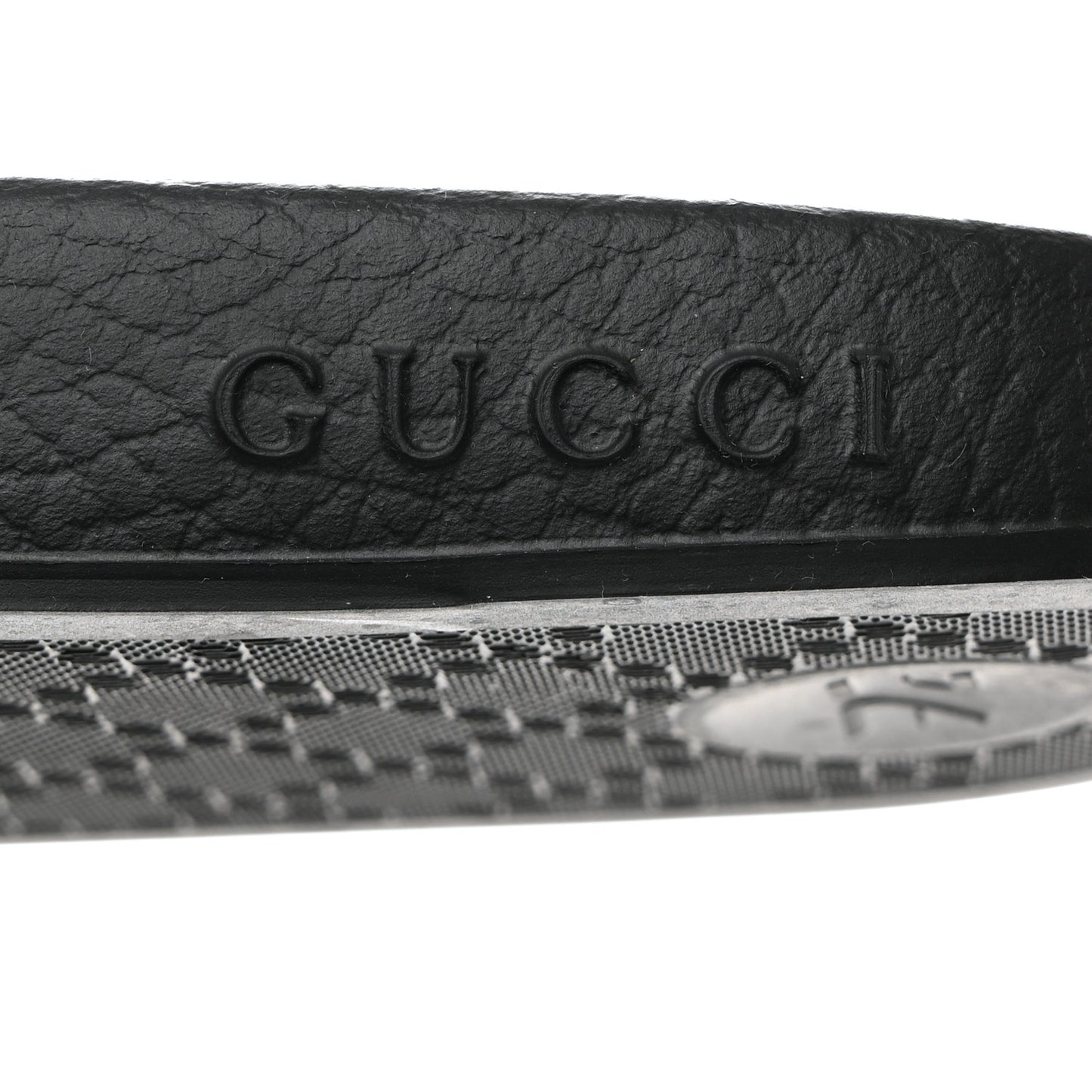 Rubber GG Monogram Perforated Womens Slide Sandals Black