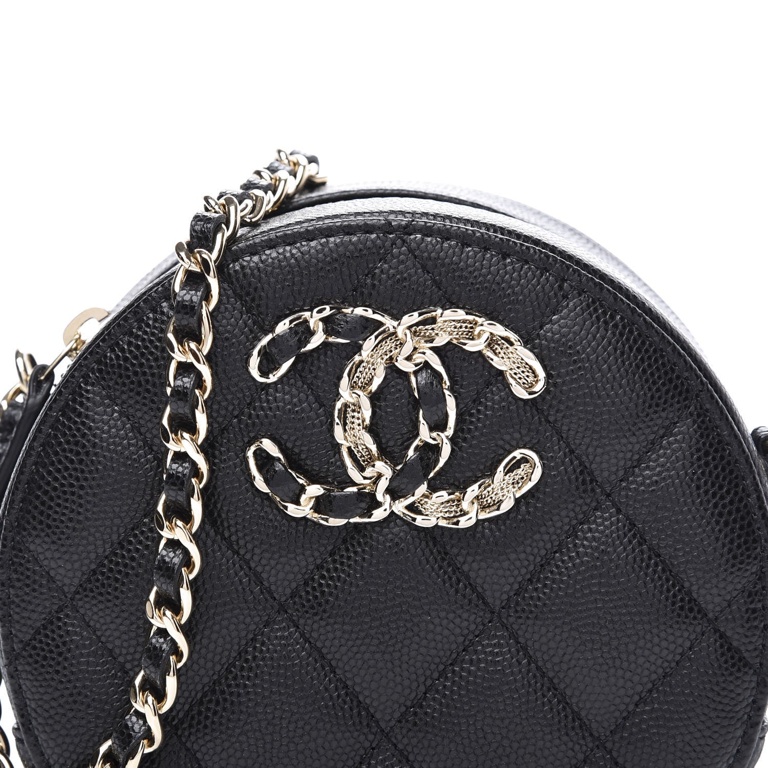 Chanel Caviar Quilted French New Wave Round Clutch With Chain Black 9 of 10
